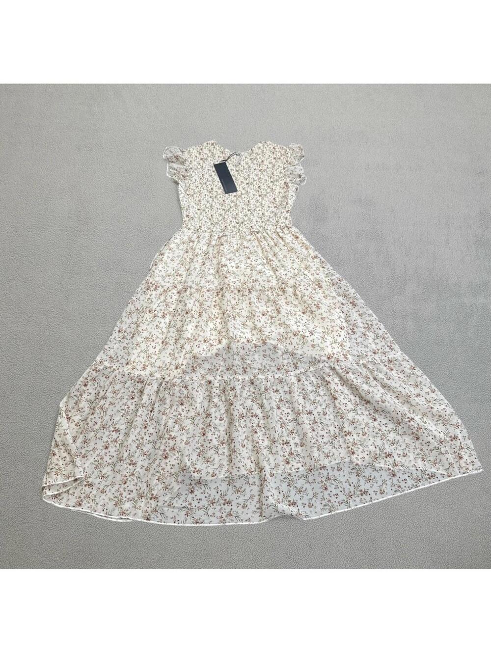 S.DEER Floral Smocked Maxi Dress Women’s Small NWT Cream Cottagecore Ruffle